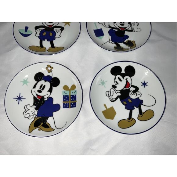 Disney Mickey & Minnie Mouse Hanukkah Celebration Appetizer Side Plates Set of 4 - Picture 3 of 6
